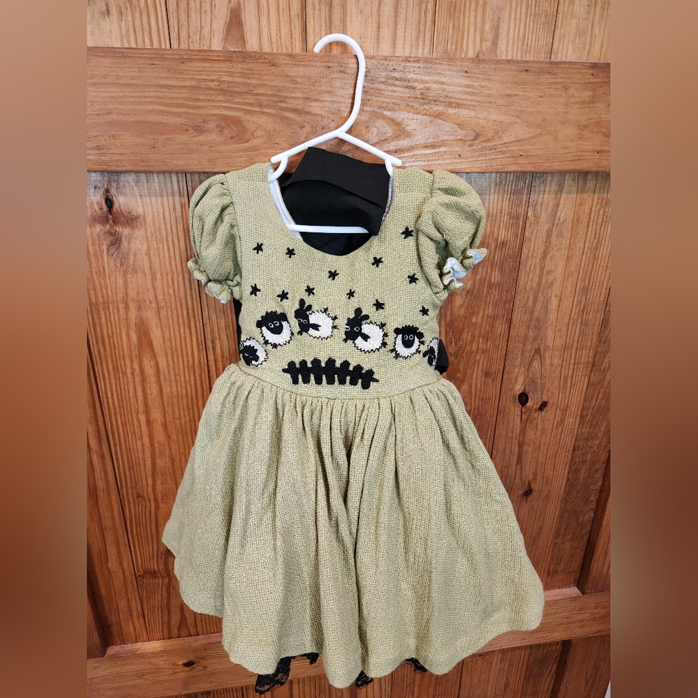 Kids Green Dress with Sheep Design